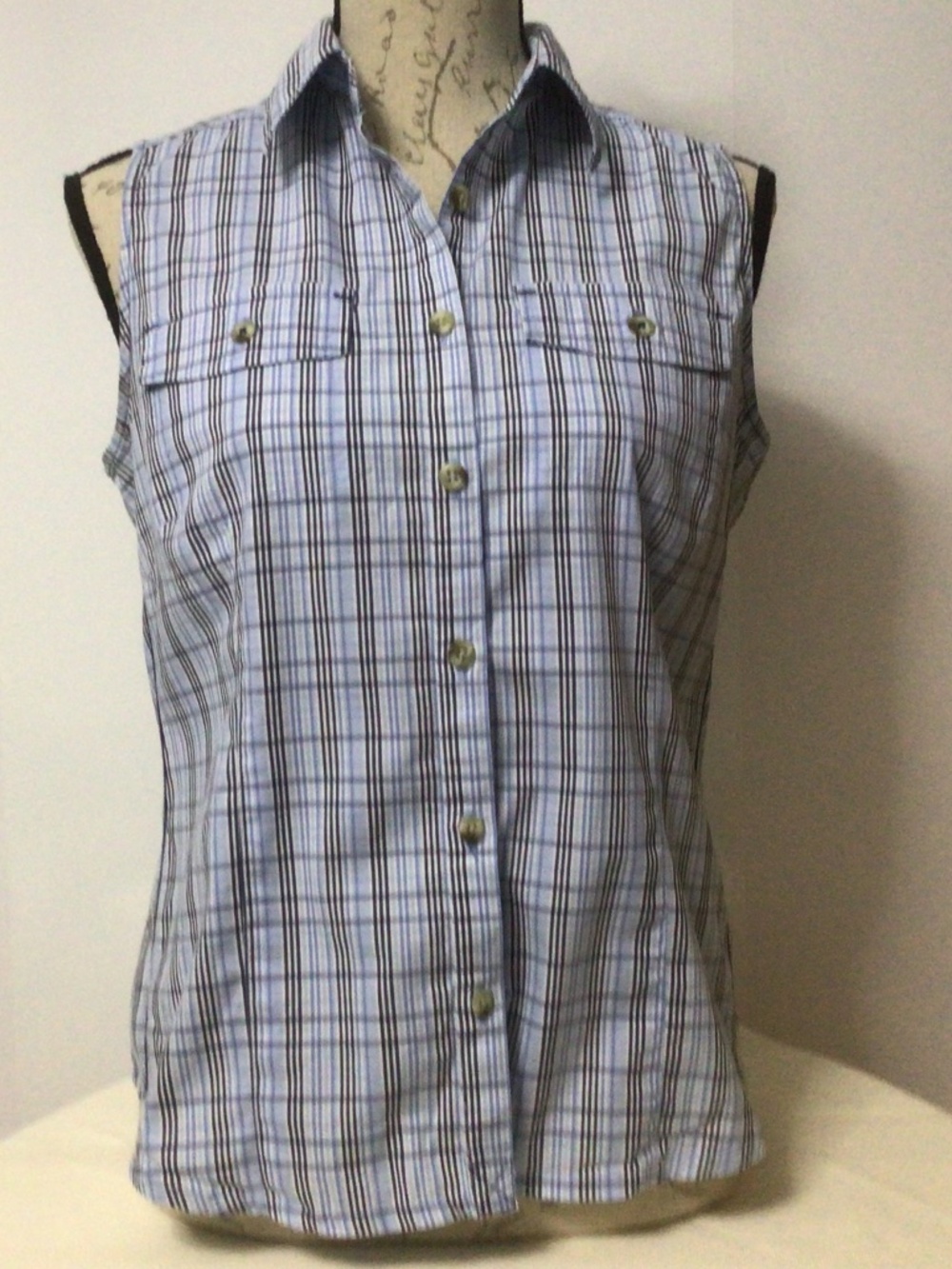 Columbia Sleeveless Cotton-rich Plaid Shirt Sz S Blue Multi